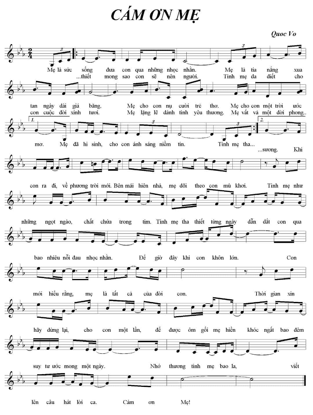 Sheet nhạc Cảm ơn mẹ - Trang 1