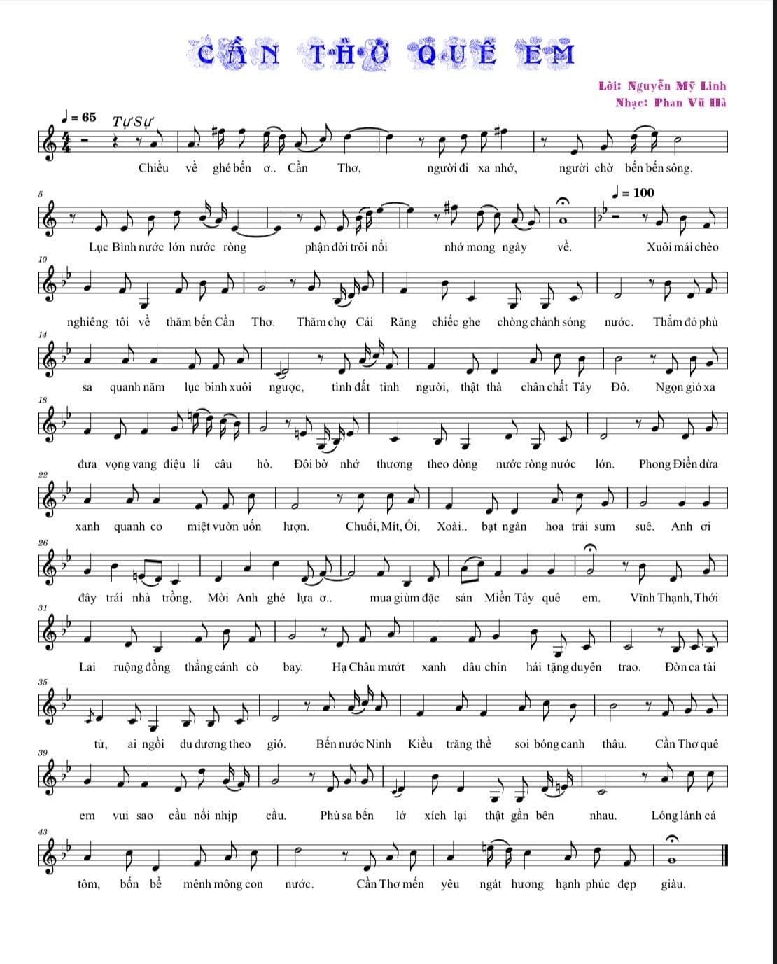 Sheet nhạc Cần Thơ quê em - Trang 1