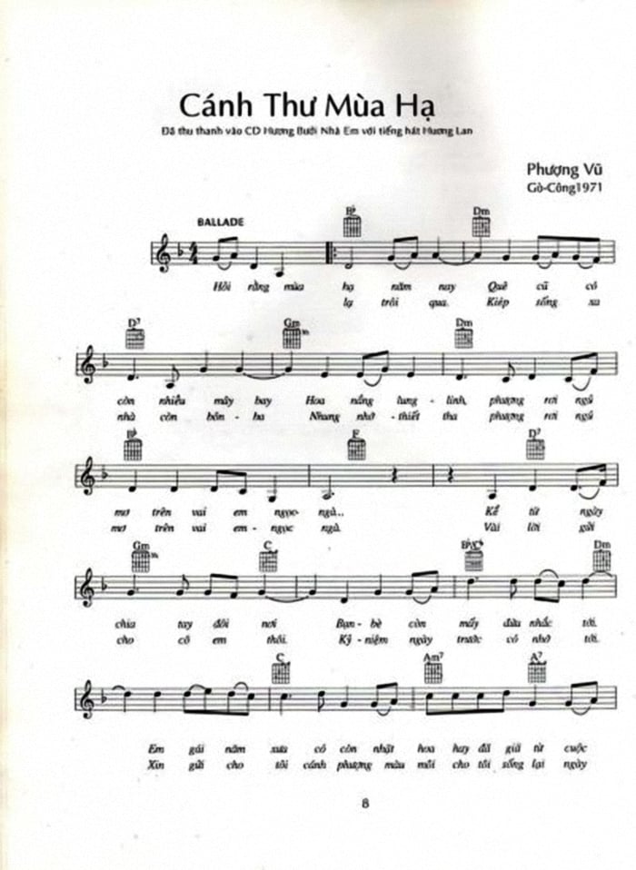 Sheet nhạc Cánh thư mùa hạ - Trang 1