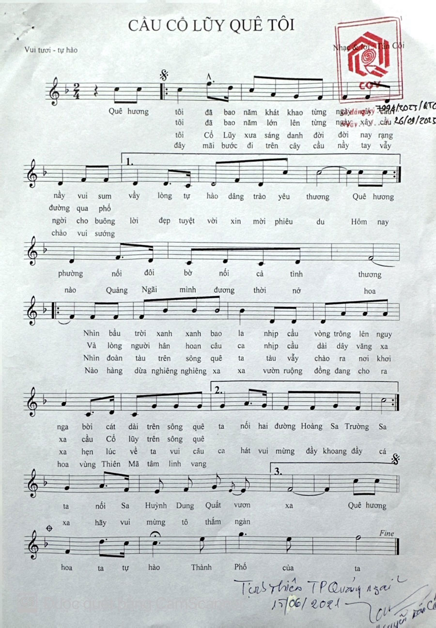 Sheet nhạc Cầu Cổ Lũy quê tôi - Trang 1