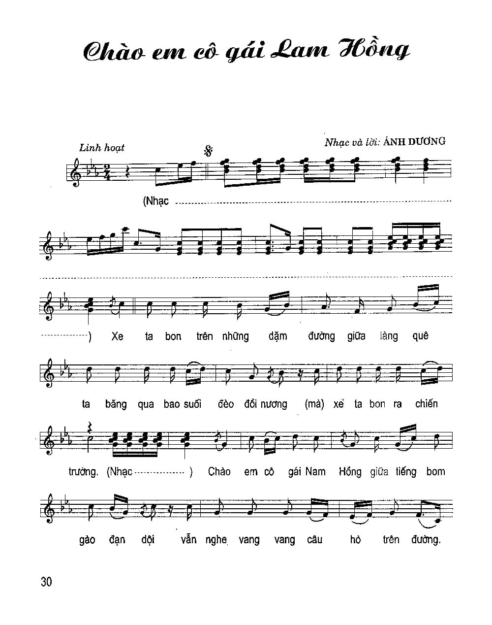 Sheet nhạc Chào em cô gái Lam Hồng - Trang 1