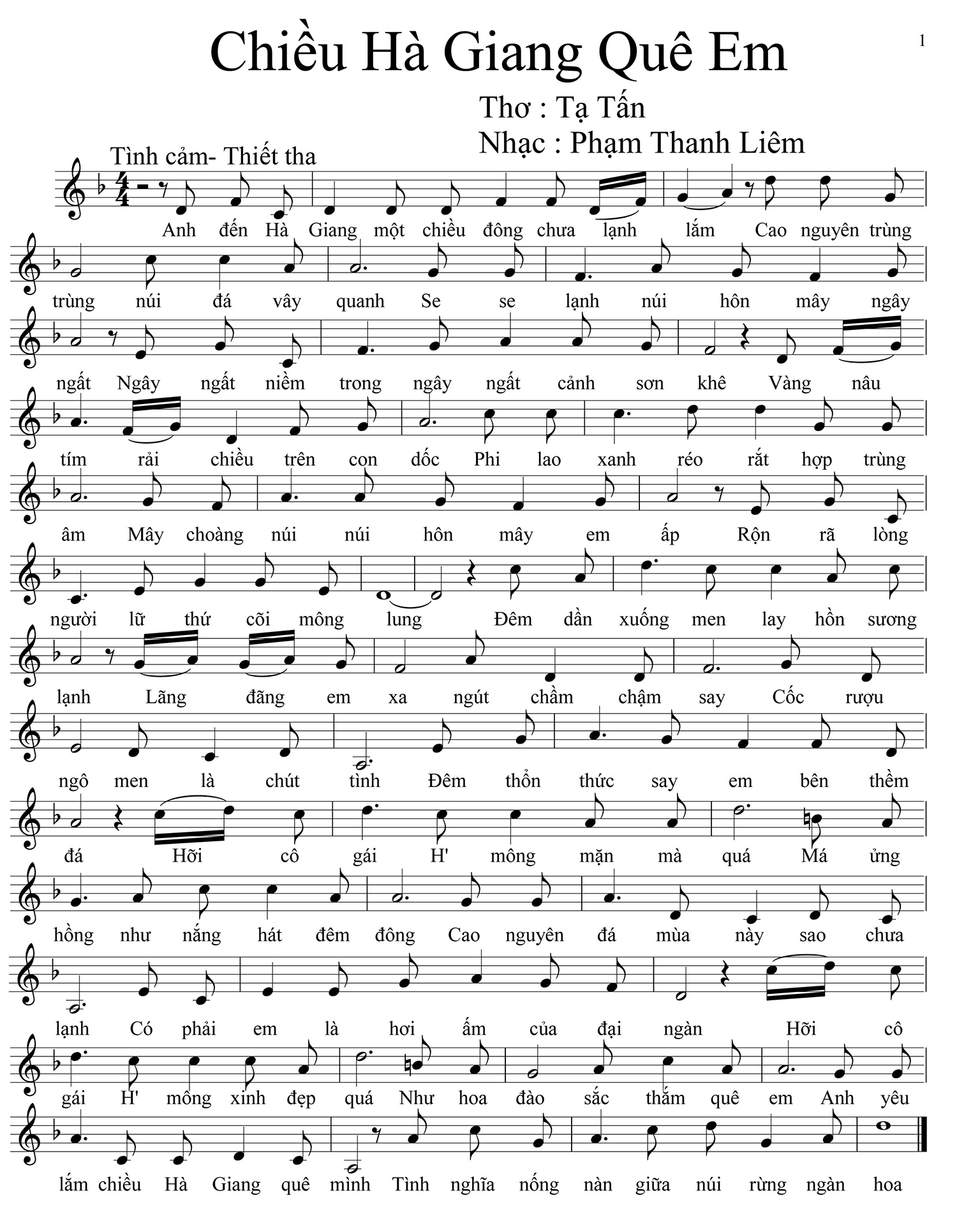 Sheet nhạc Chiều Hà Giang quê em - Trang 1