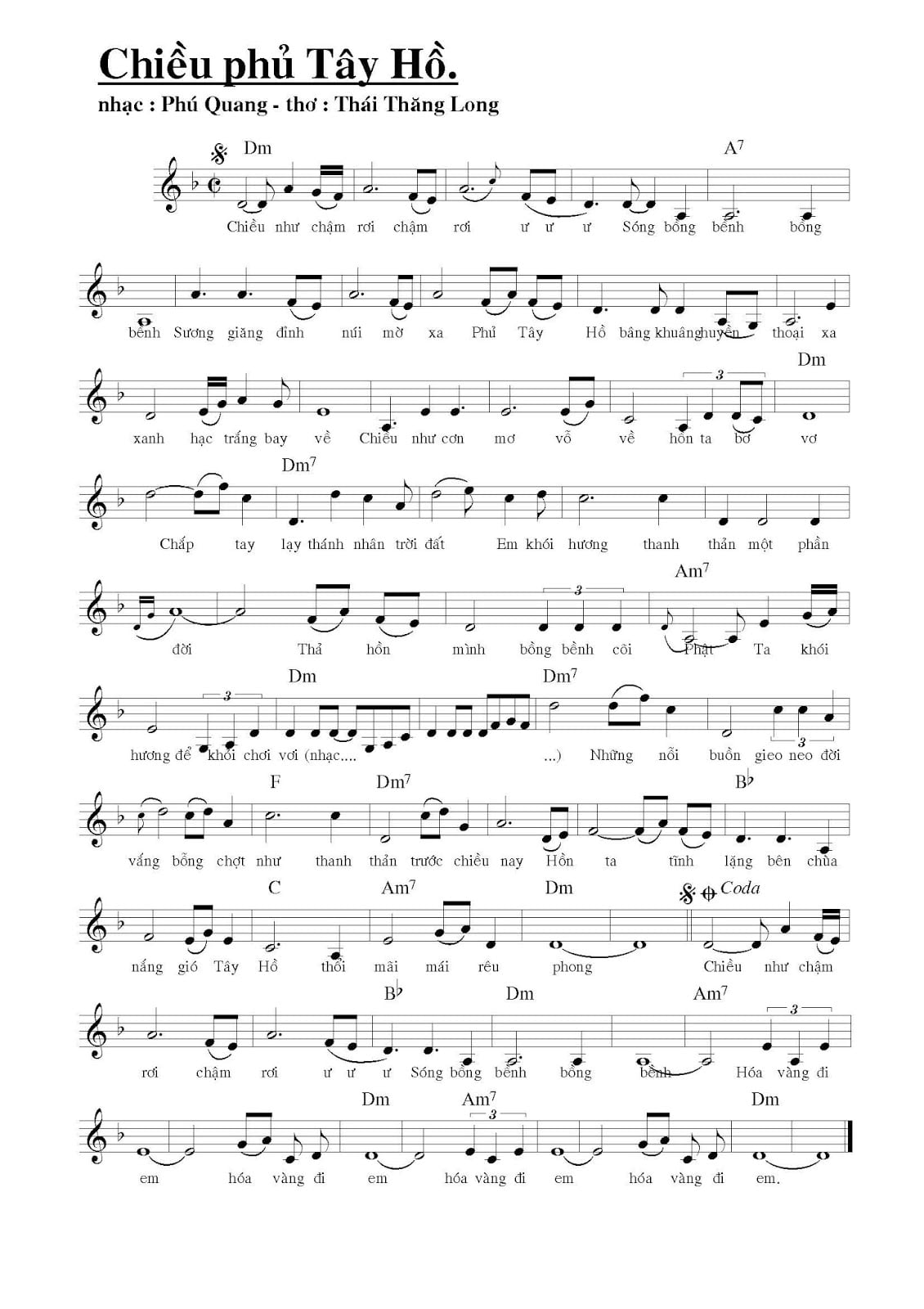 Sheet nhạc Chiều Phủ Tây Hồ - Trang 1