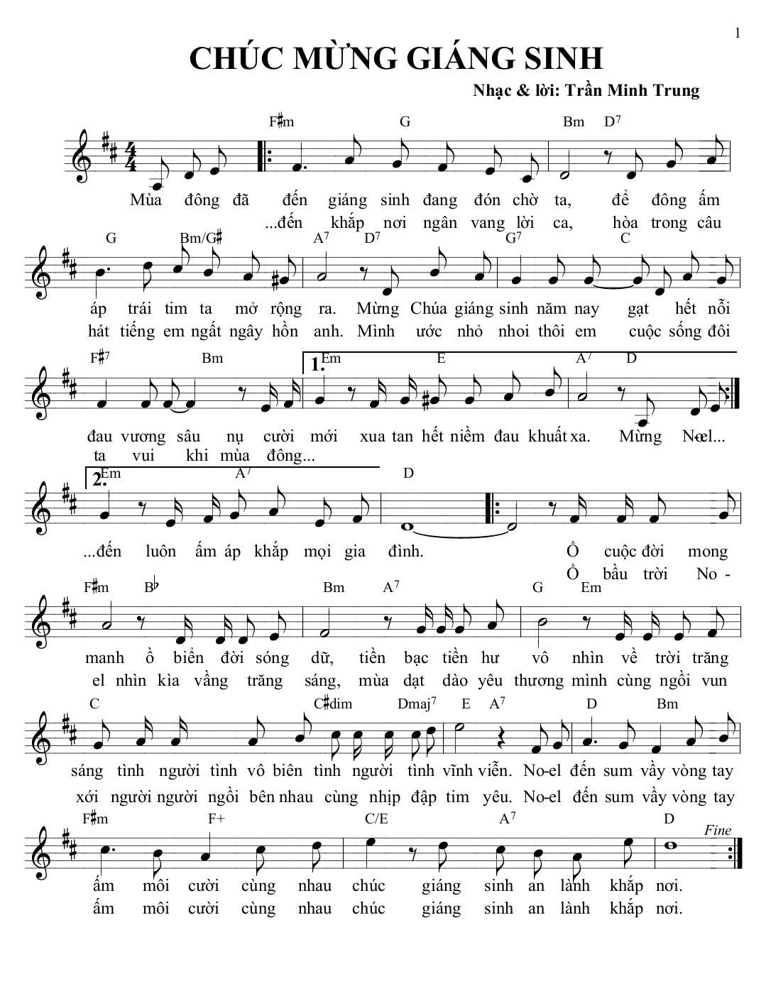 Sheet nhạc Chúc mừng Giáng sinh - Trang 1