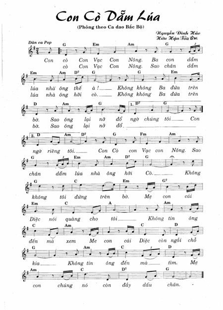 Sheet nhạc Con cò dẵm lúa - Trang 1