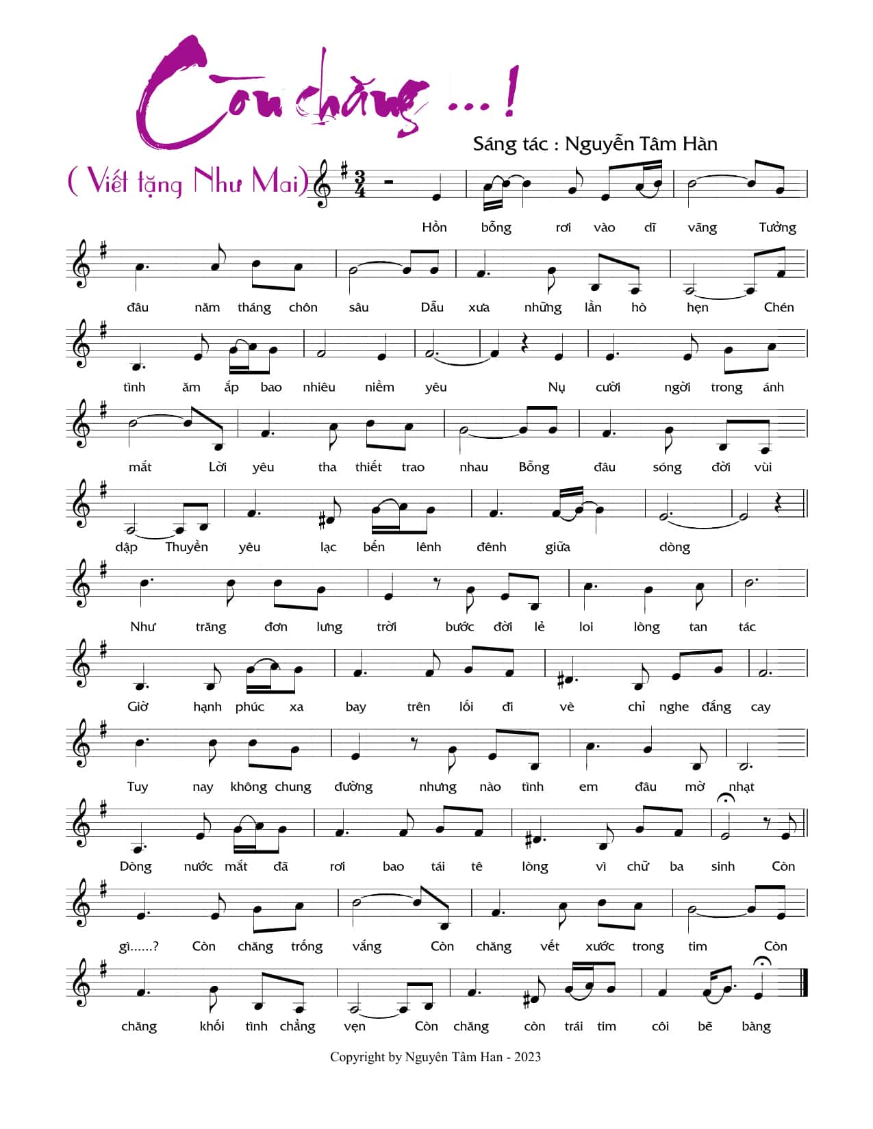 Sheet nhạc Còn chăng - Trang 1