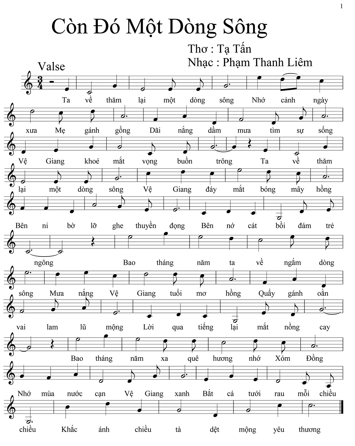 Sheet nhạc Còn đó một dòng sông - Trang 1