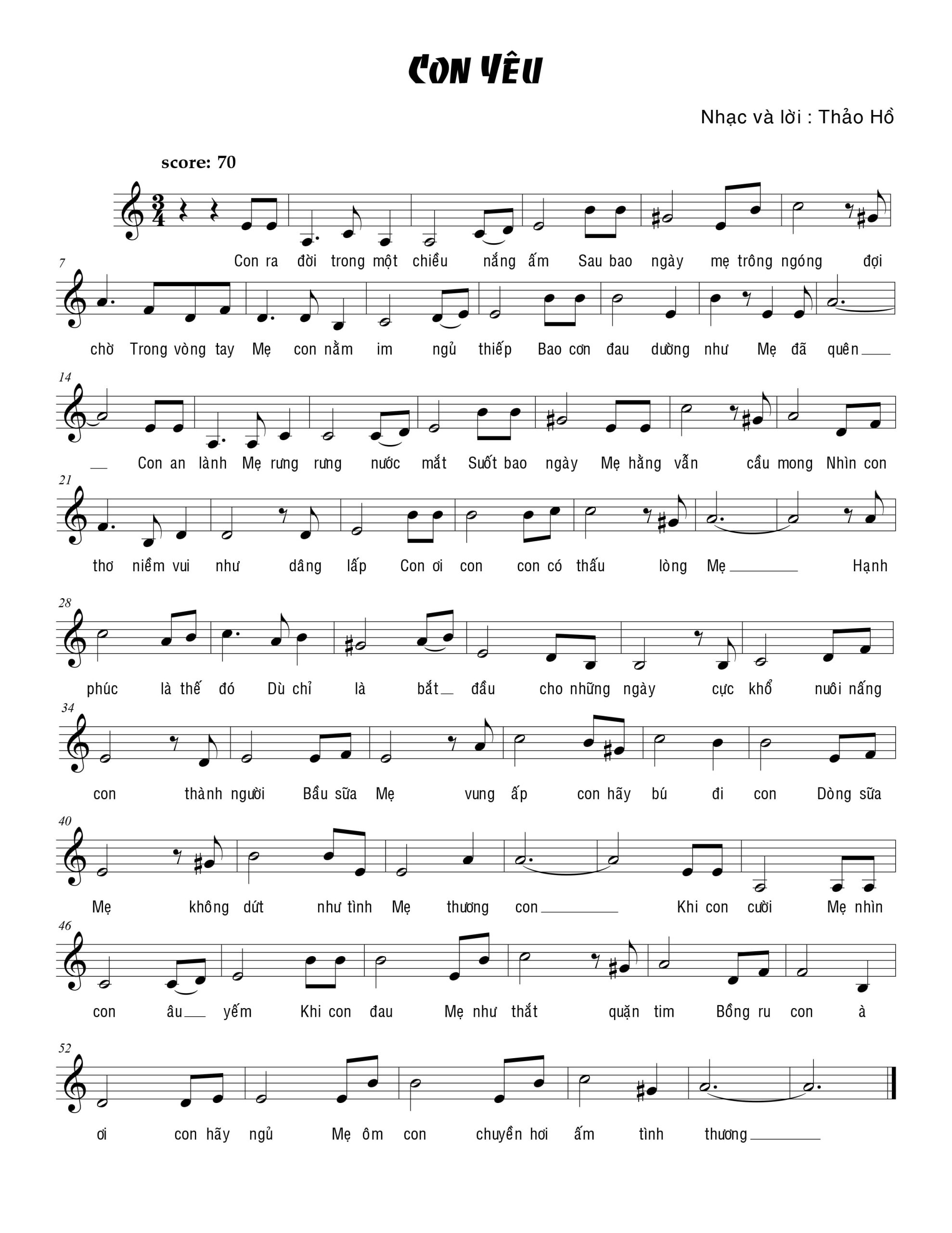 Sheet nhạc Con yêu - Trang 1