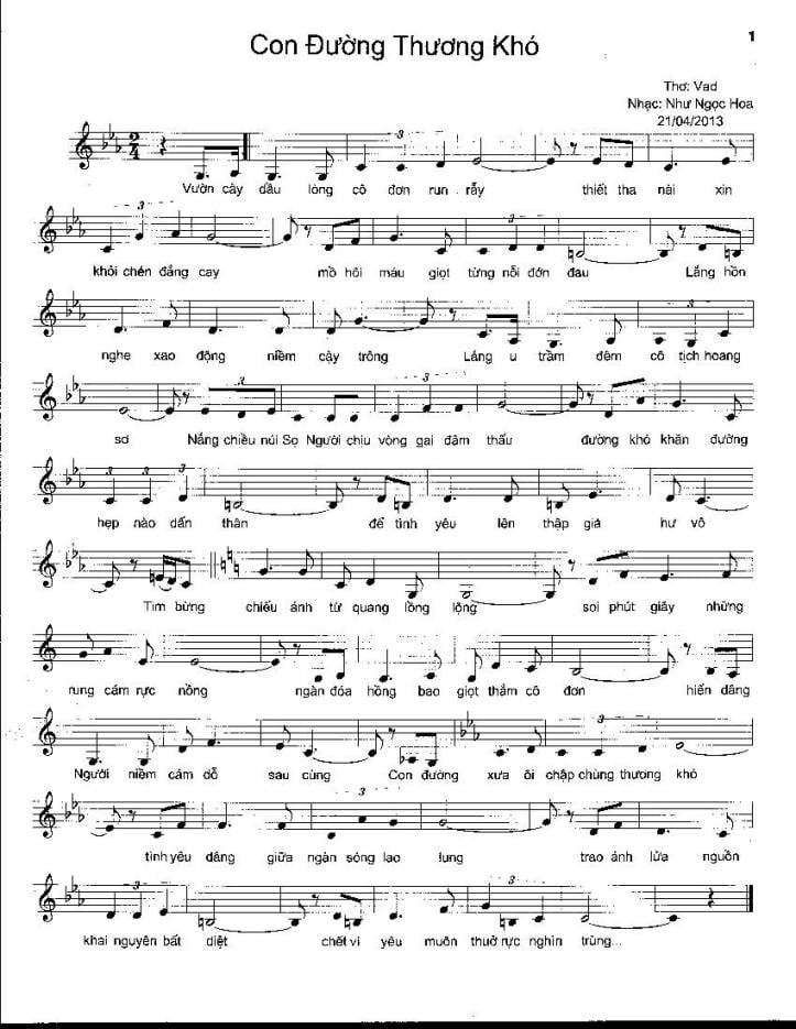 Sheet nhạc Con đường thương khó - Trang 1