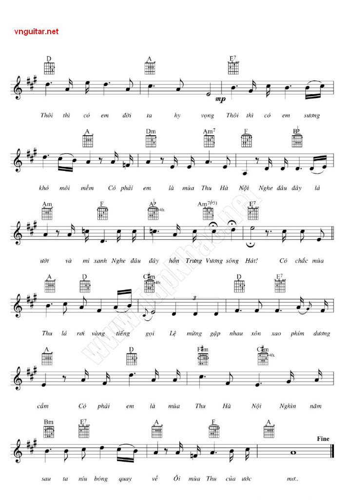 Sheet nhạc Có phải em mùa thu Hà Nội - Trang 2