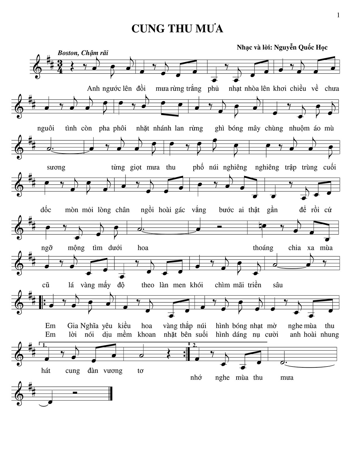 Sheet nhạc Cung thu mưa - Trang 1