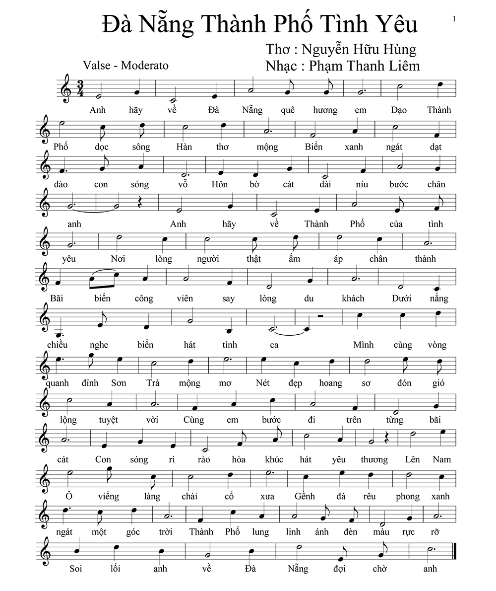 Sheet nhạc Đà Nẵng thành phố tình yêu - Trang 1