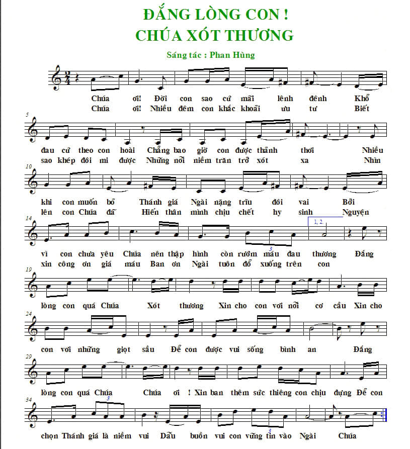 Sheet nhạc Đắng lòng con! Chúa xót thương - Trang 1