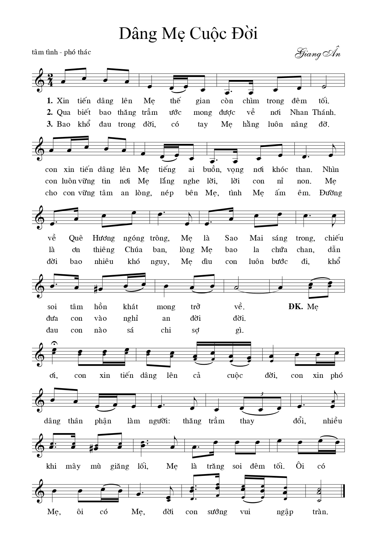 Sheet nhạc Dâng Mẹ cuộc đời - Trang 1