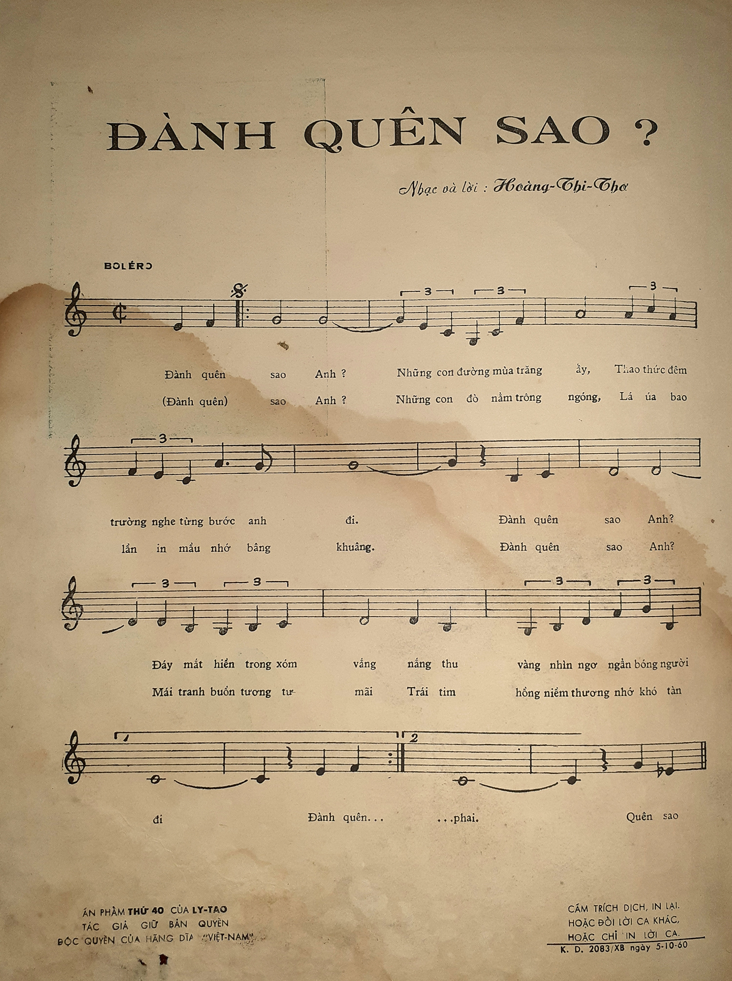 Sheet nhạc Đành quên sao - Trang 2