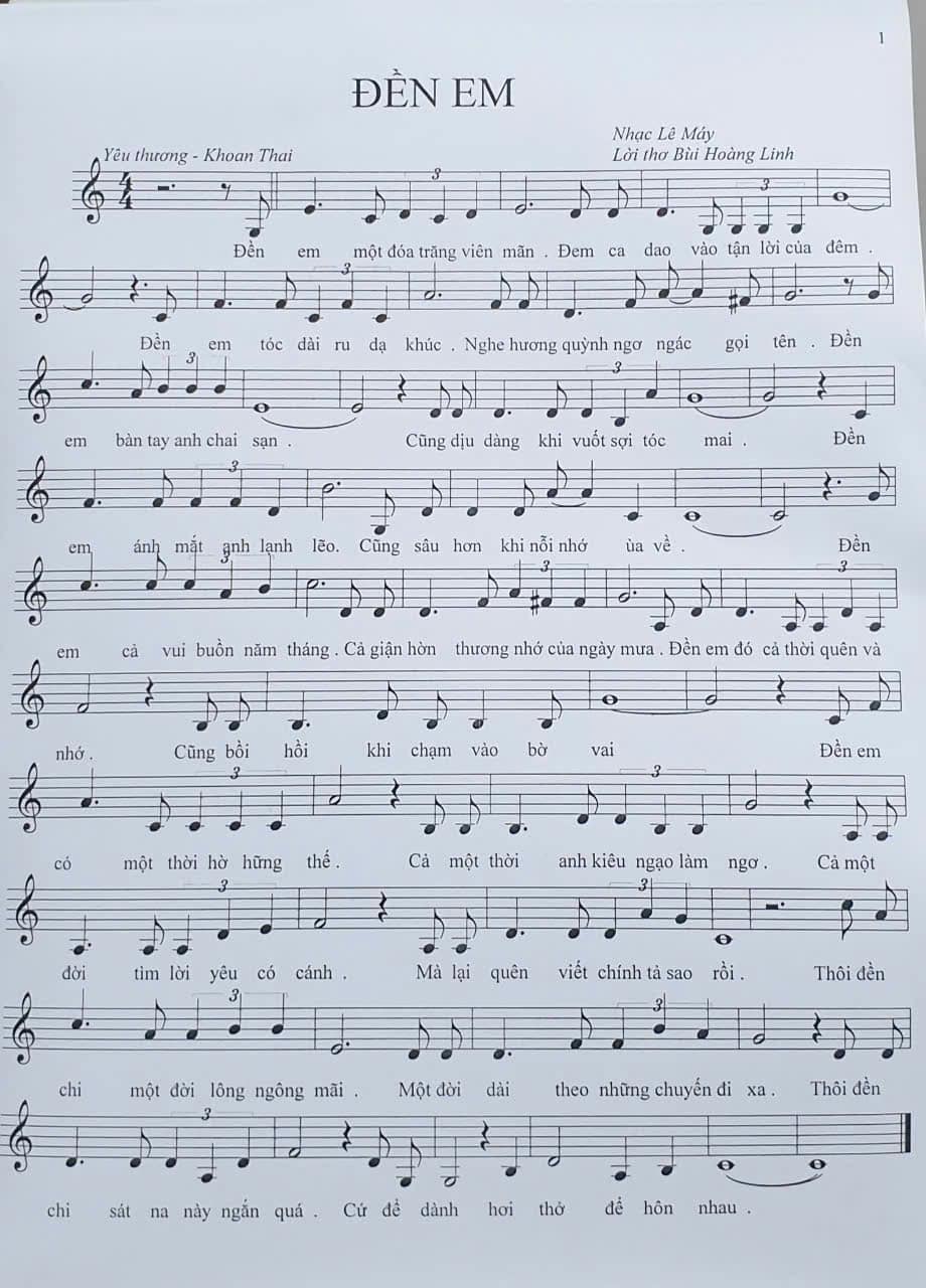 Sheet nhạc Đền em - Trang 1
