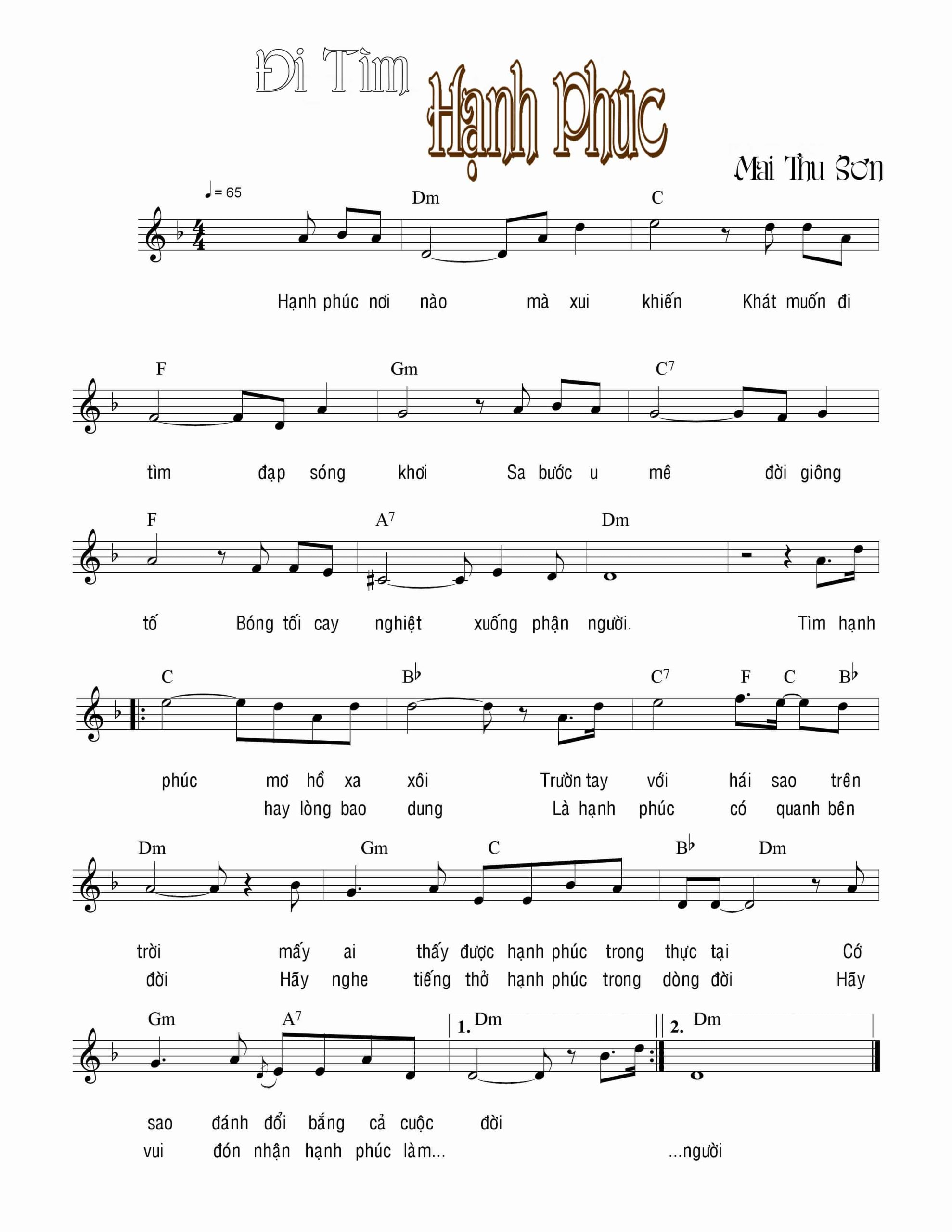 Sheet nhạc Đi tìm hạnh phúc - Trang 1