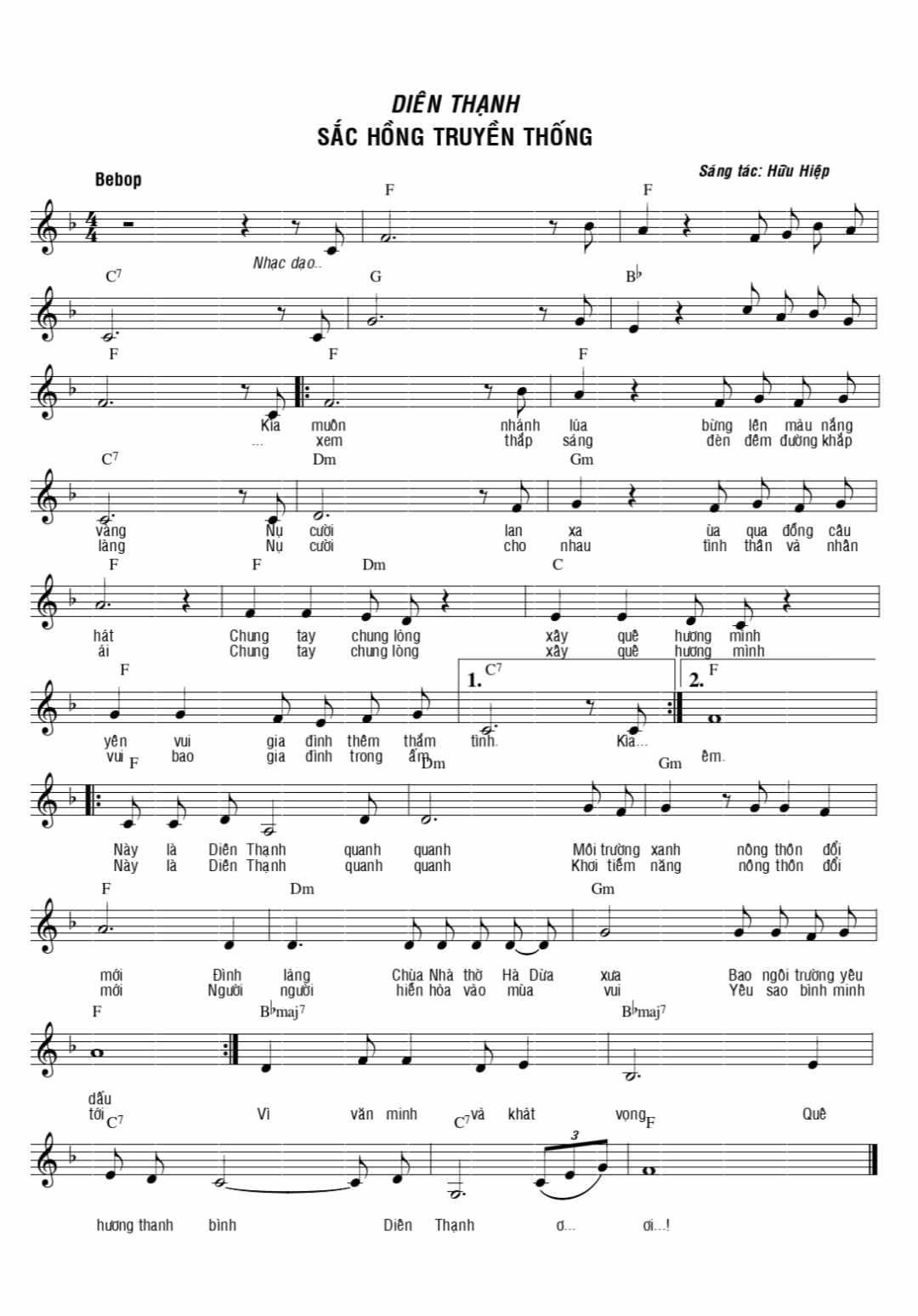 Sheet nhạc Diên Thạnh sắc hồng truyền thống - Trang 1
