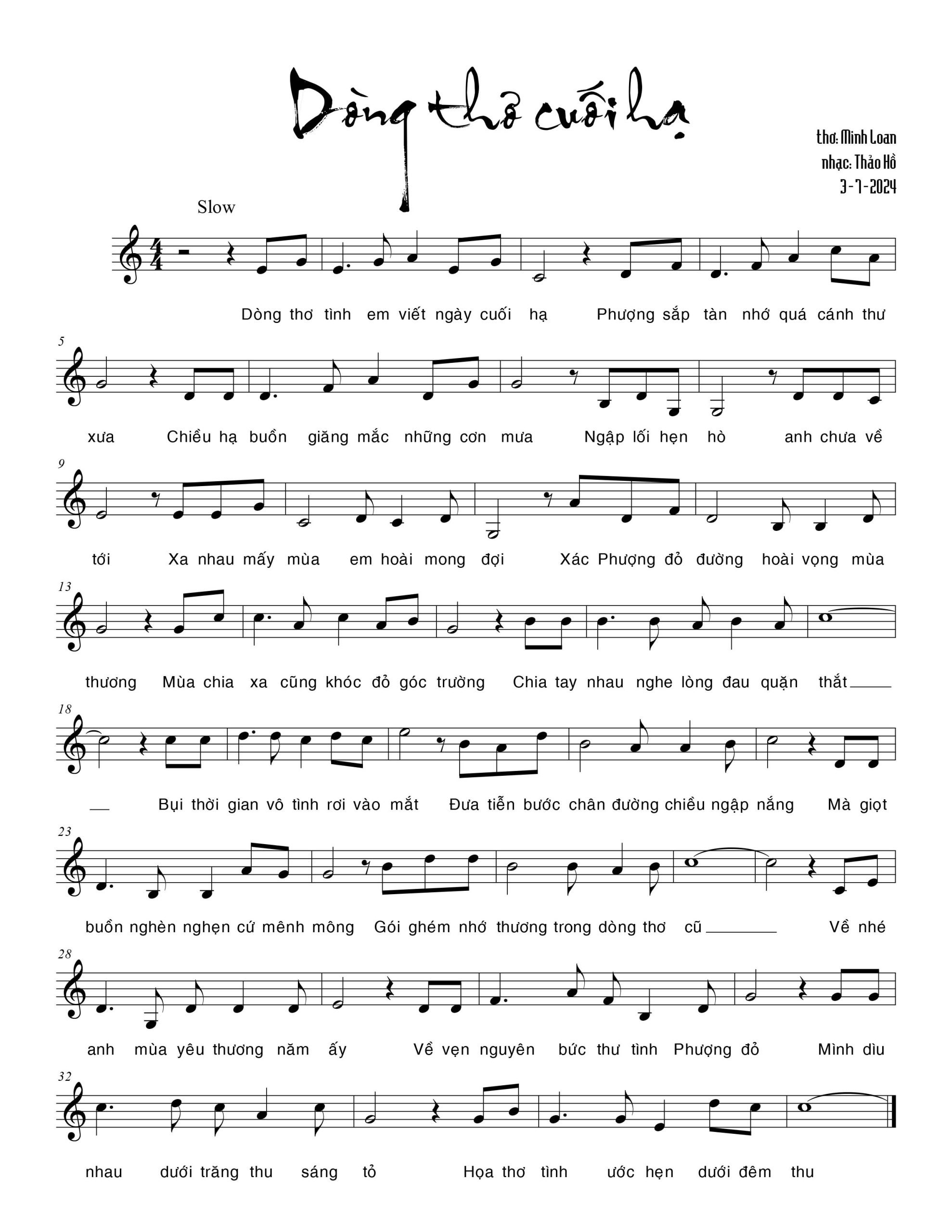 Sheet nhạc Dòng thơ cuối hạ - Trang 1