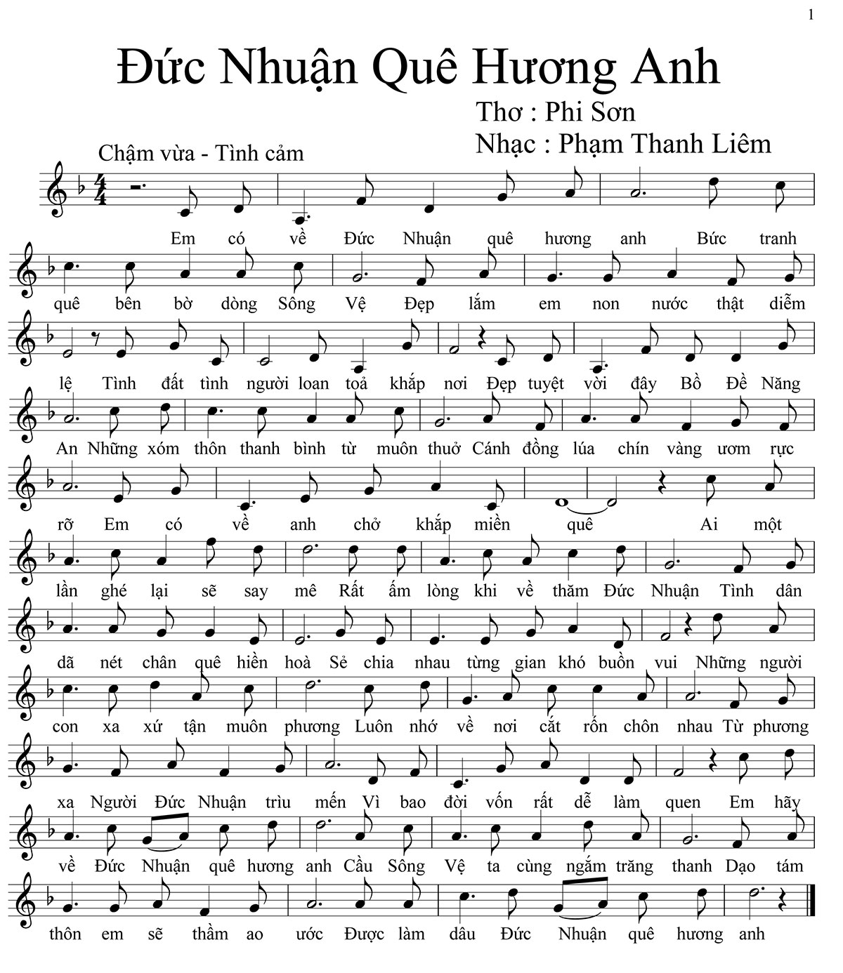 Sheet nhạc Đức Nhuận quê hương anh - Trang 1