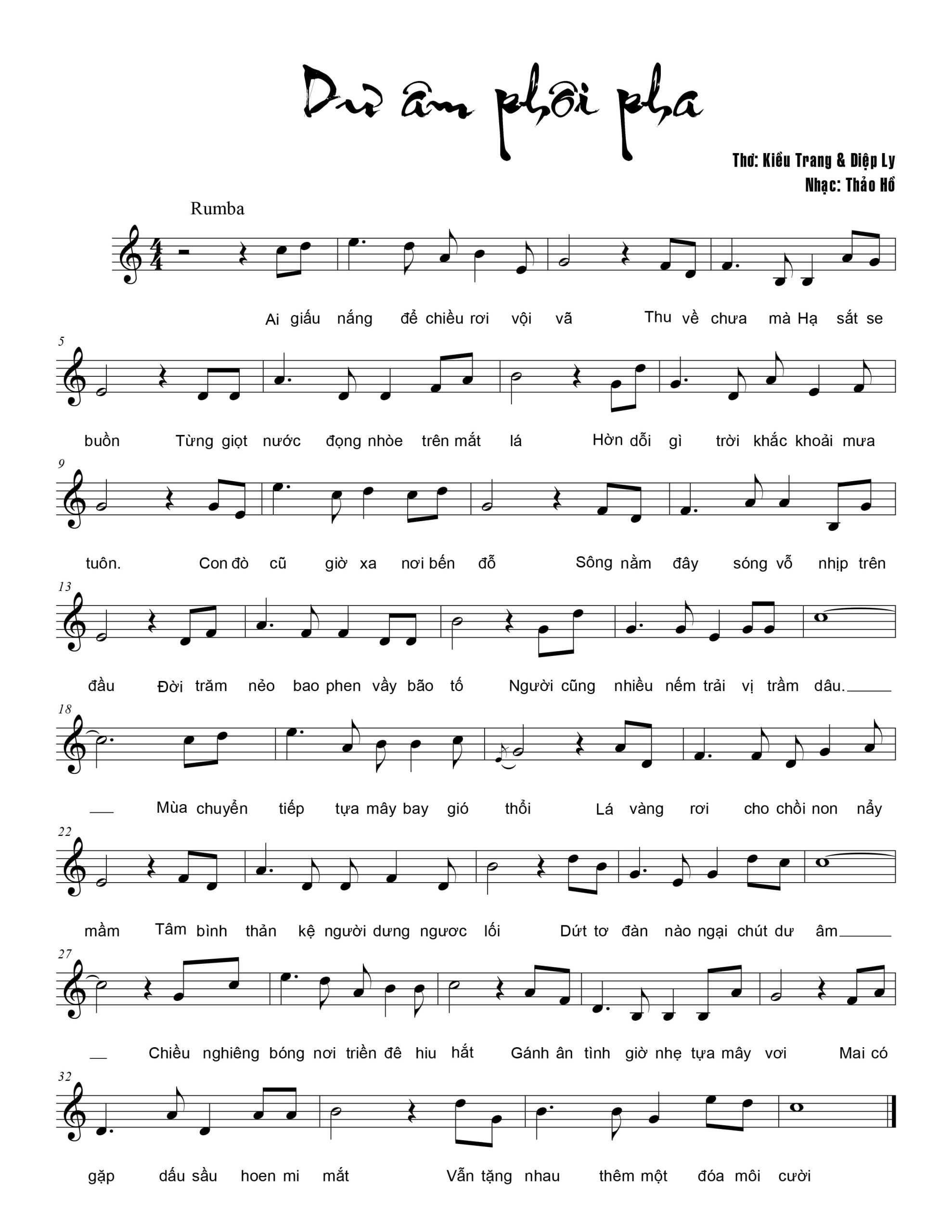 Sheet nhạc Dư âm - Phôi pha - Trang 1