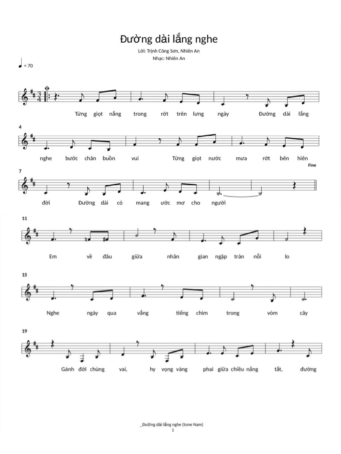 Sheet nhạc Đường dài lắng nghe - Trang 1