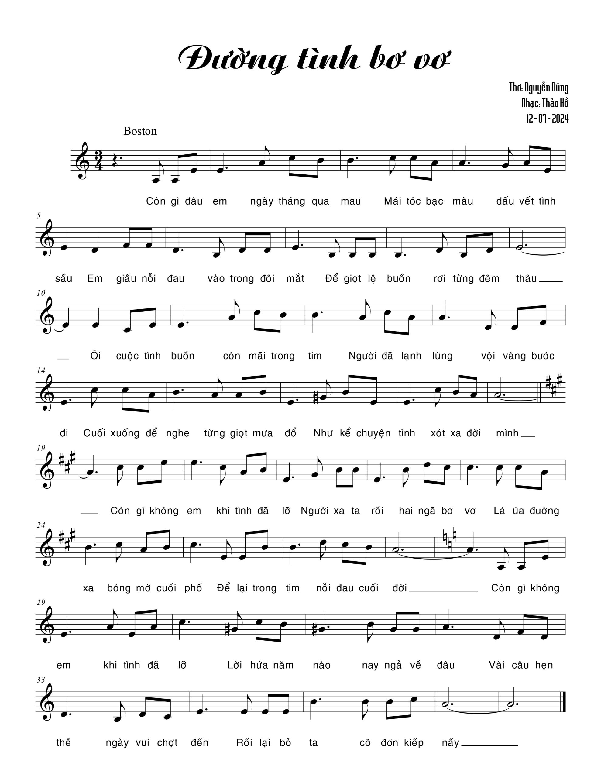 Sheet nhạc Đường tình bơ vơ - Trang 1