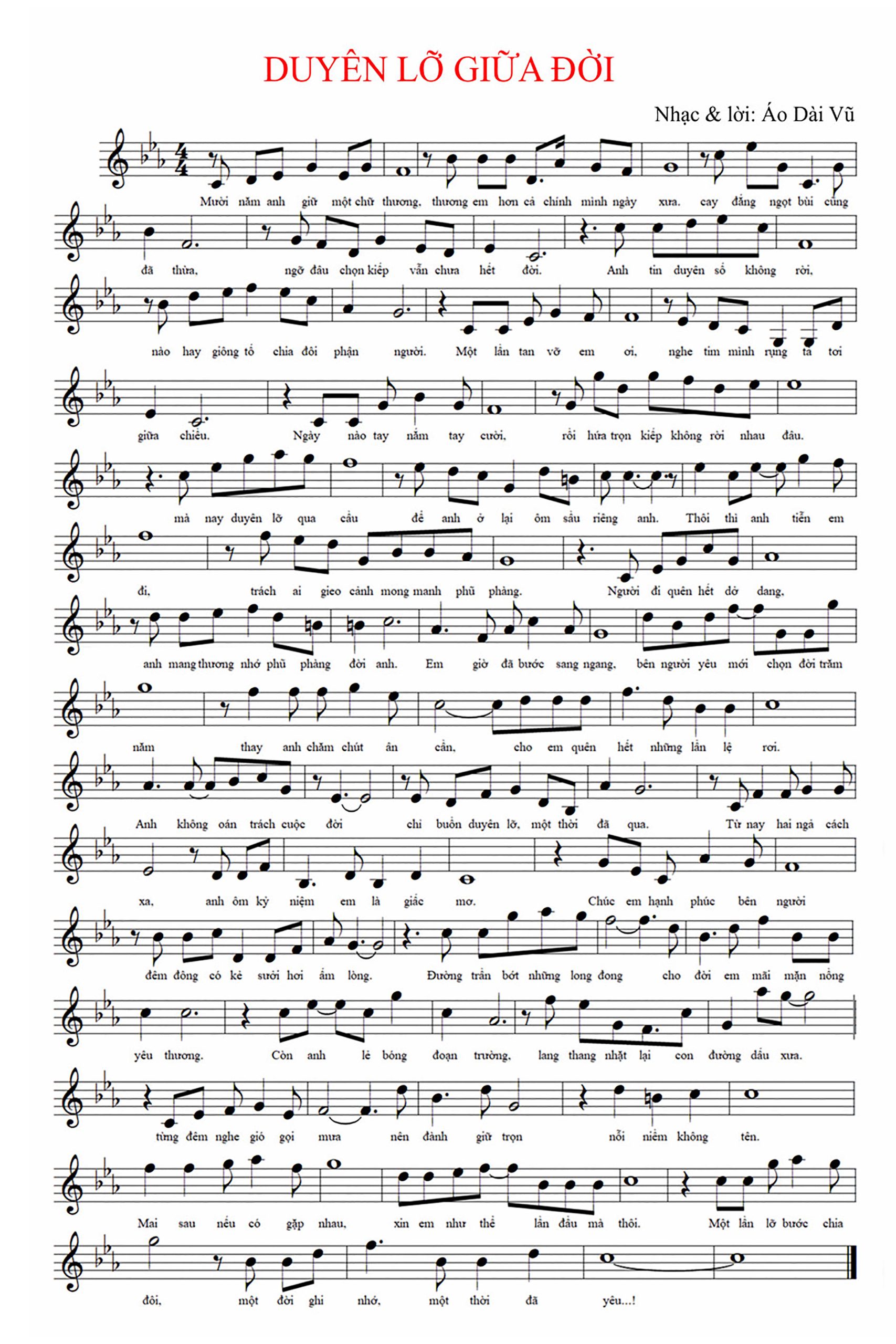 Duyên lỡ giữa đời Sheet Nhạc