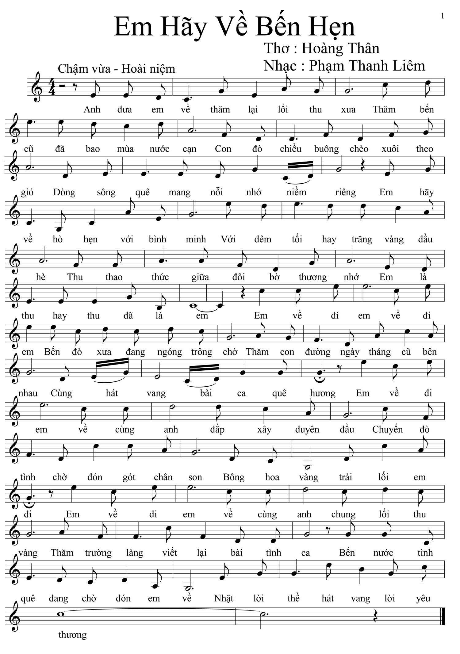 Sheet nhạc Em hãy về bến hẹn - Trang 1
