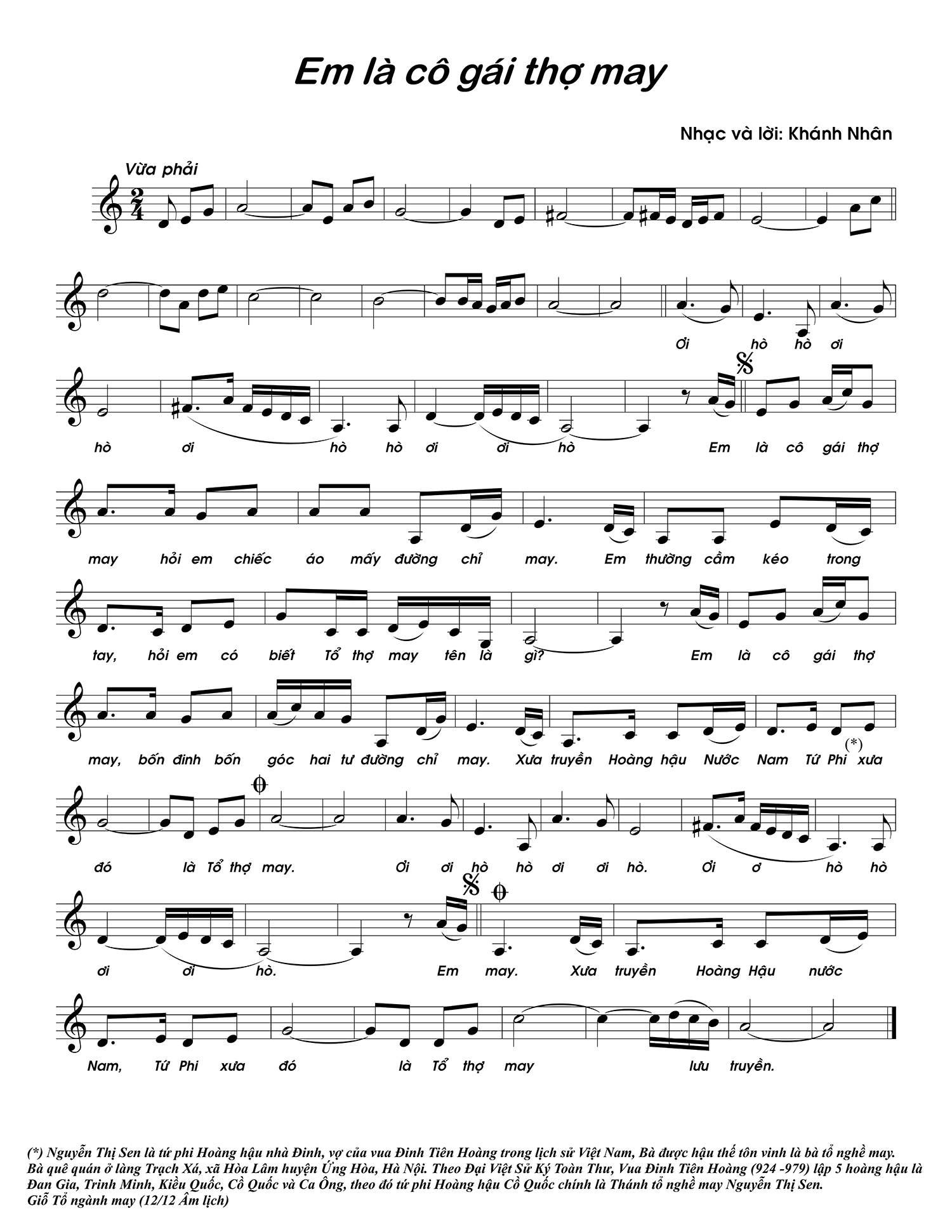 Sheet nhạc Em là cô gái thợ may - Trang 1