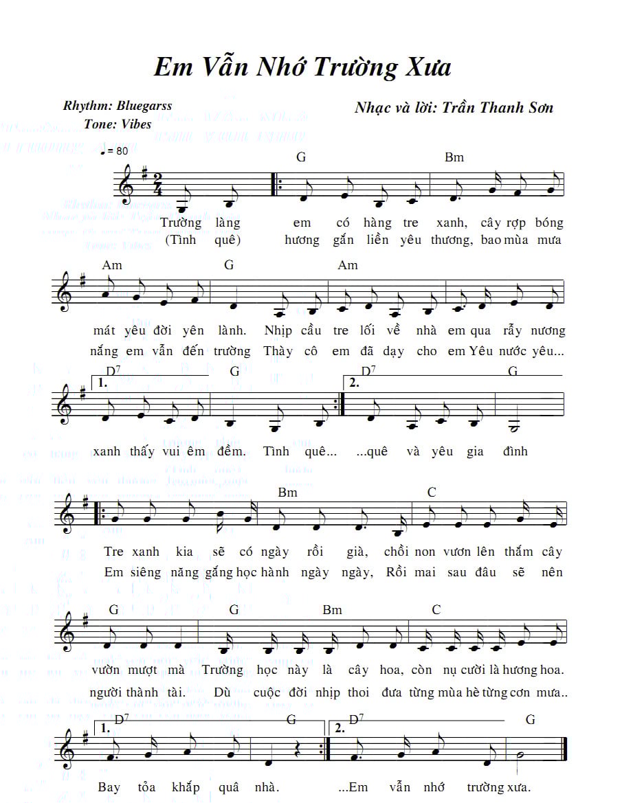Sheet nhạc Em vẫn nhớ trường xưa - Trang 1