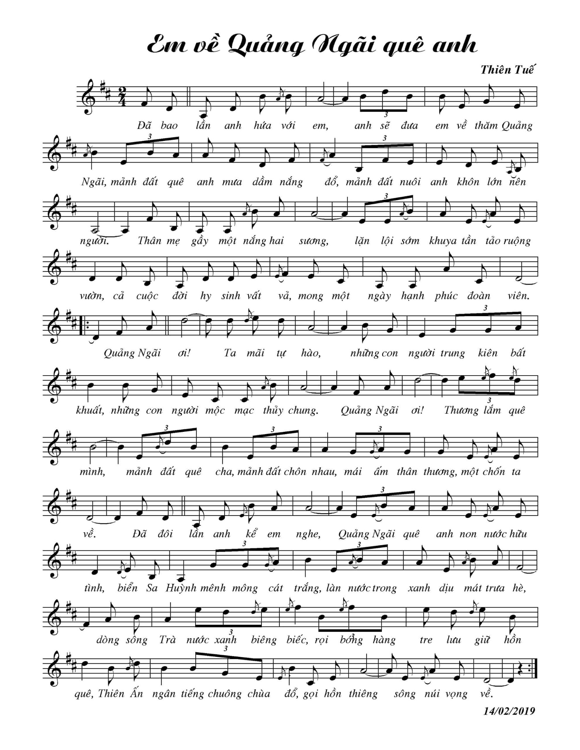 Sheet nhạc Em về Quảng Ngãi quê anh - Trang 1