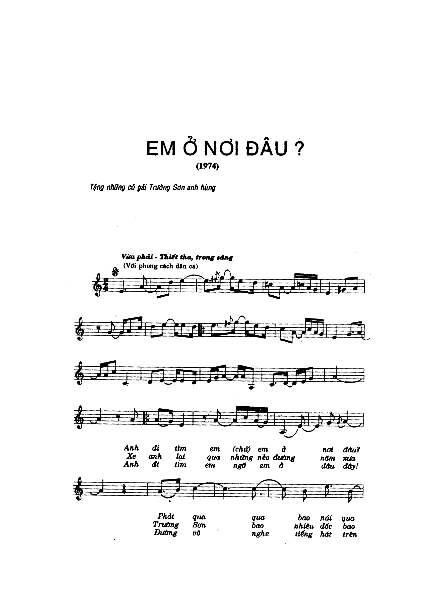 Sheet nhạc Em ở nơi đâu - Trang 1