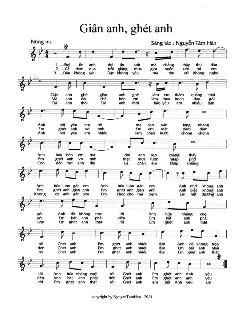 Sheet nhạc Giận anh ghét anh - Trang 1