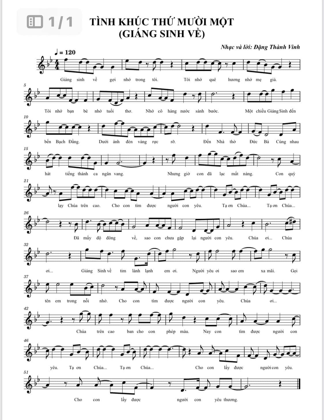 Sheet nhạc Giáng sinh về - Trang 1