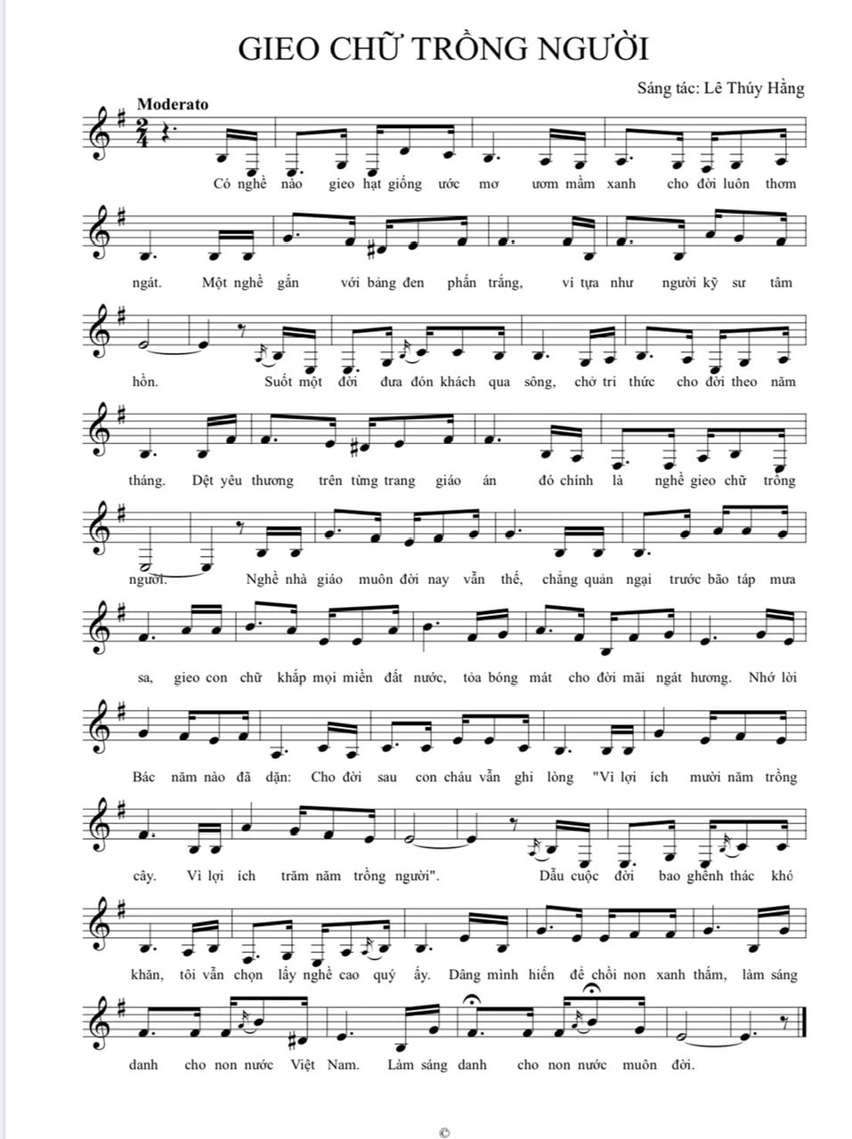 Sheet nhạc Gieo chữ trồng người - Trang 1