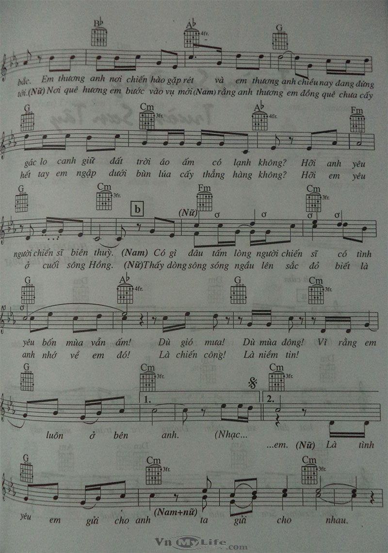 Sheet nhạc Gửi em ở cuối sông Hồng - Trang 2