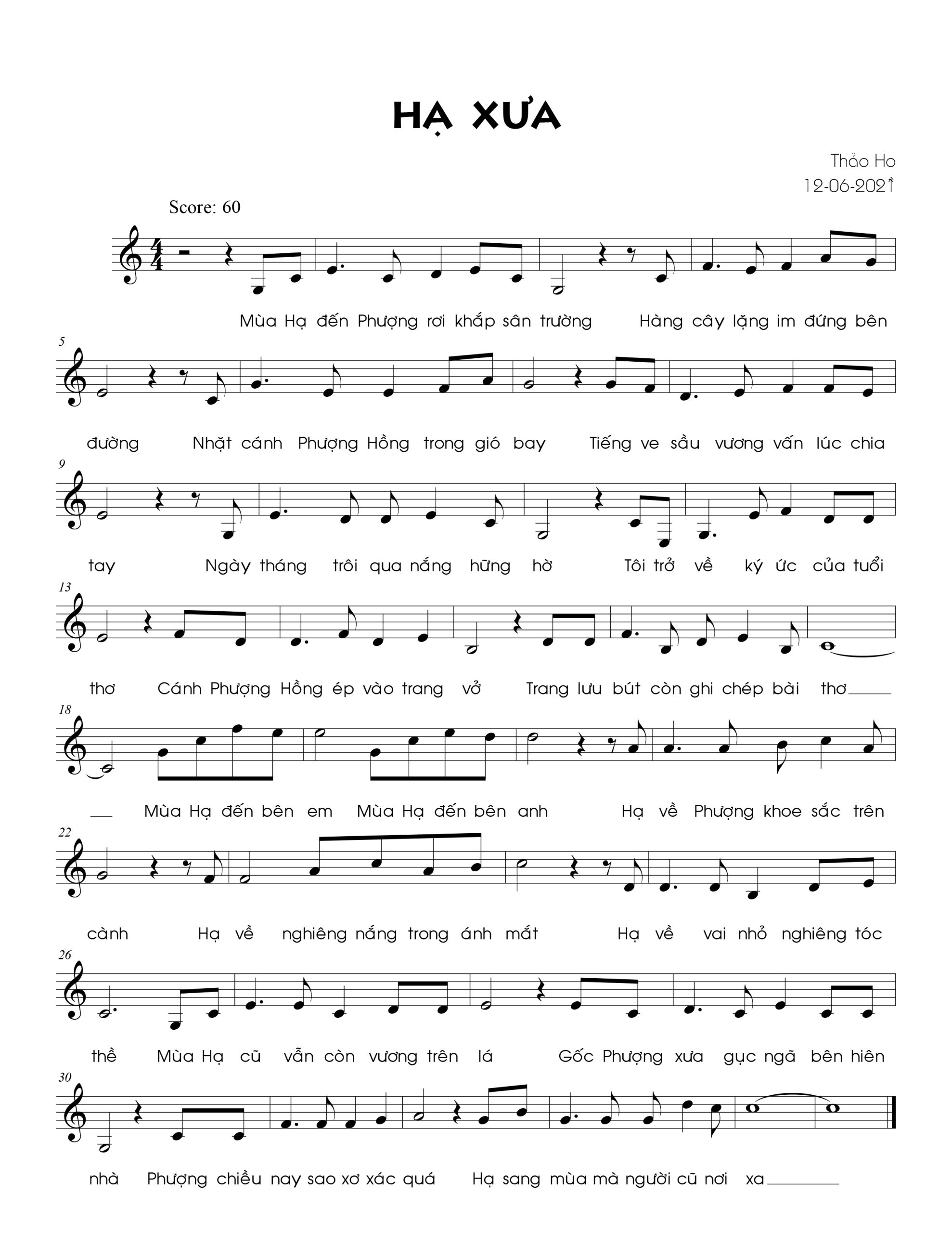 Sheet nhạc Hạ xưa - Trang 1