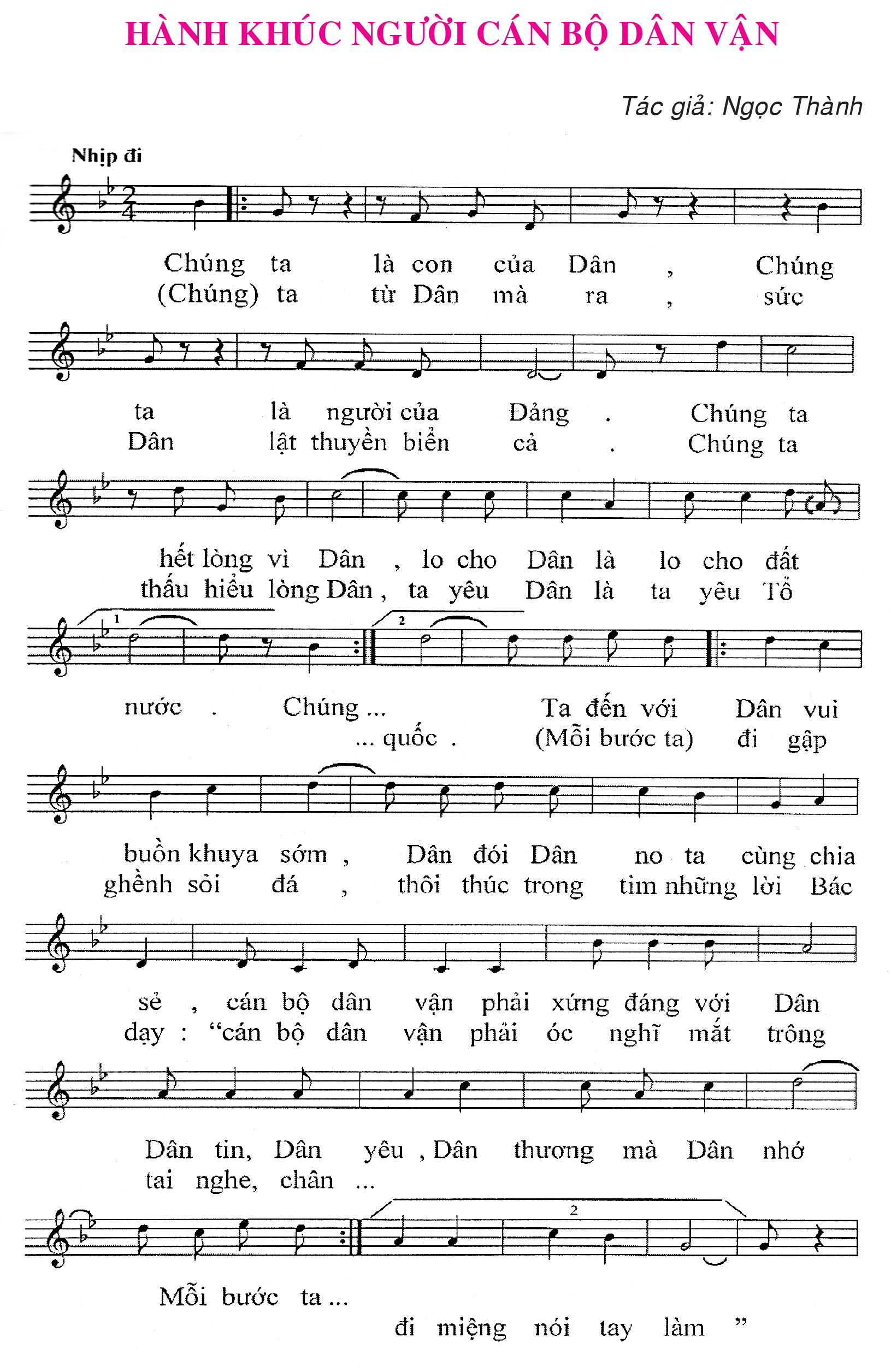 Hành khúc người cán bộ dân vận Sheet Nhạc