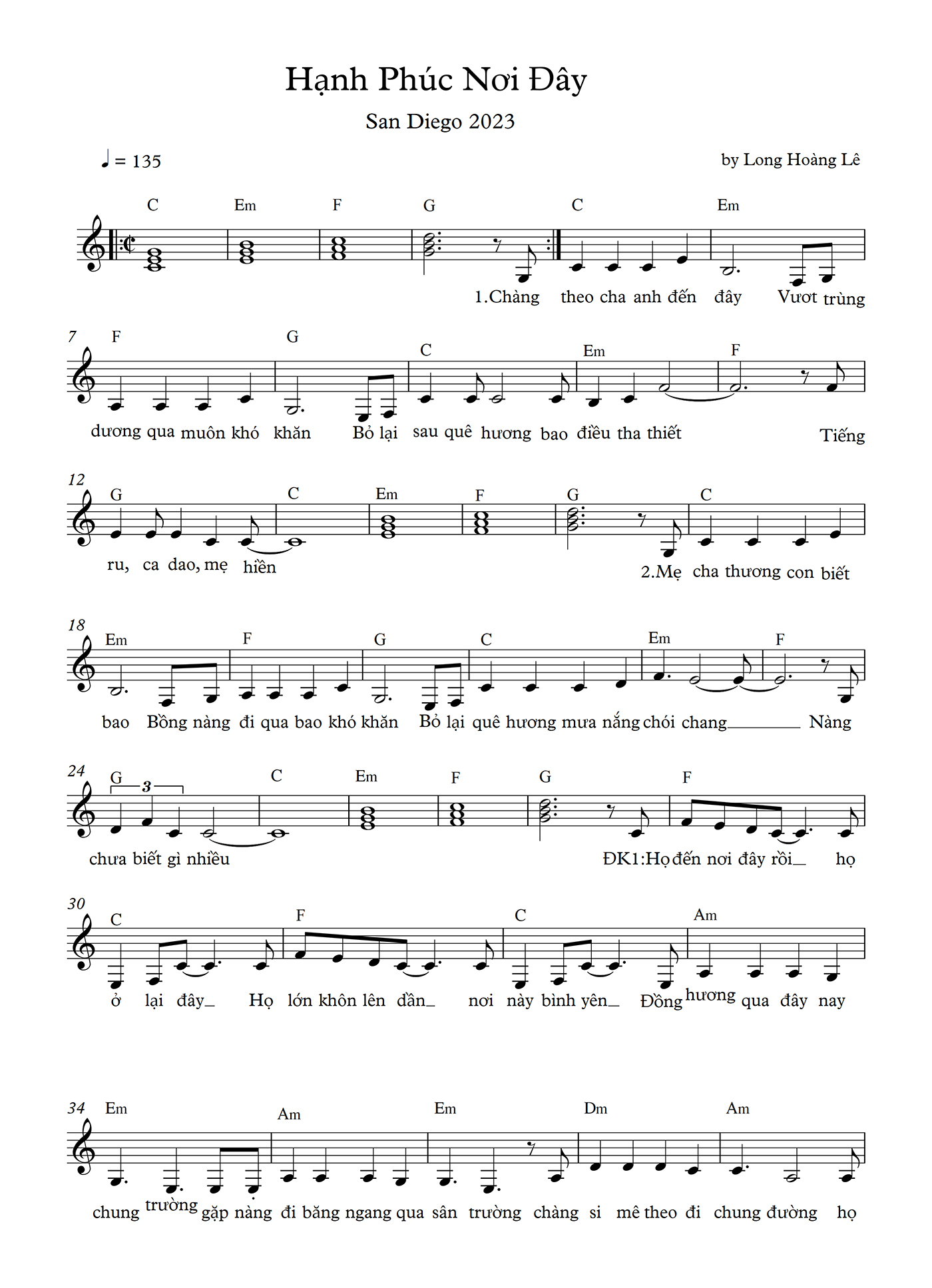 Sheet nhạc Hạnh phúc nơi đây - Trang 1