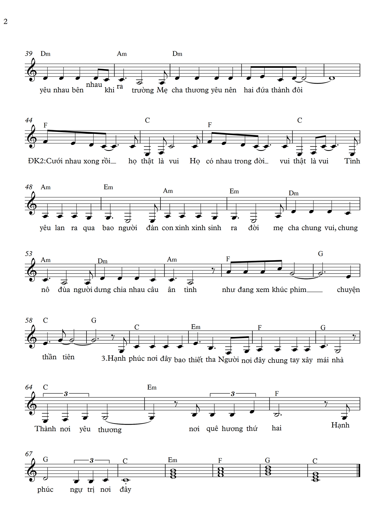 Sheet nhạc Hạnh phúc nơi đây - Trang 2