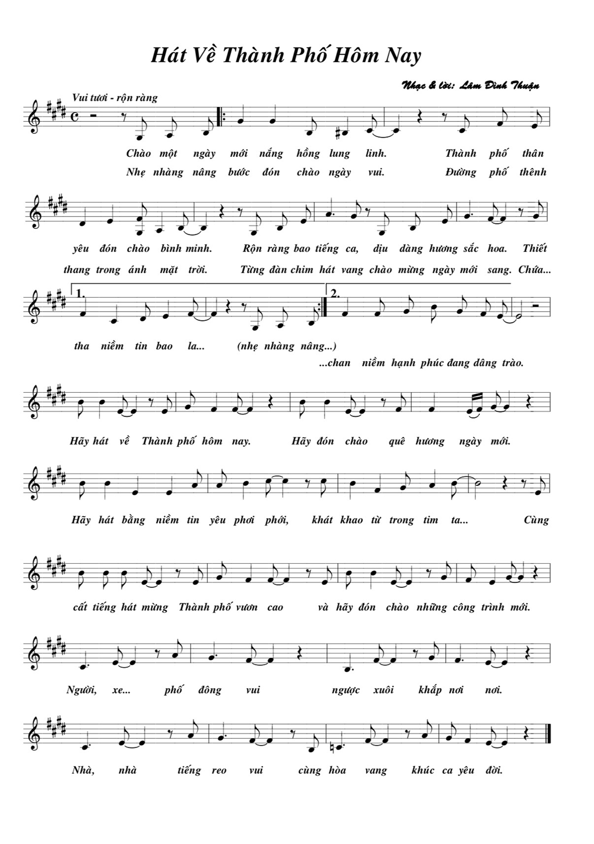 Sheet nhạc Hát về thành phố hôm nay - Trang 1