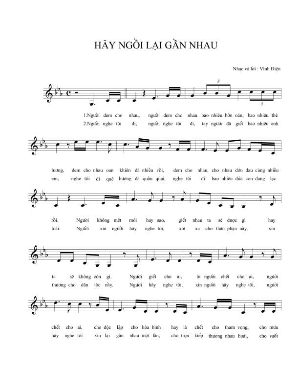 Sheet nhạc Hãy ngồi lại gần nhau - Trang 1