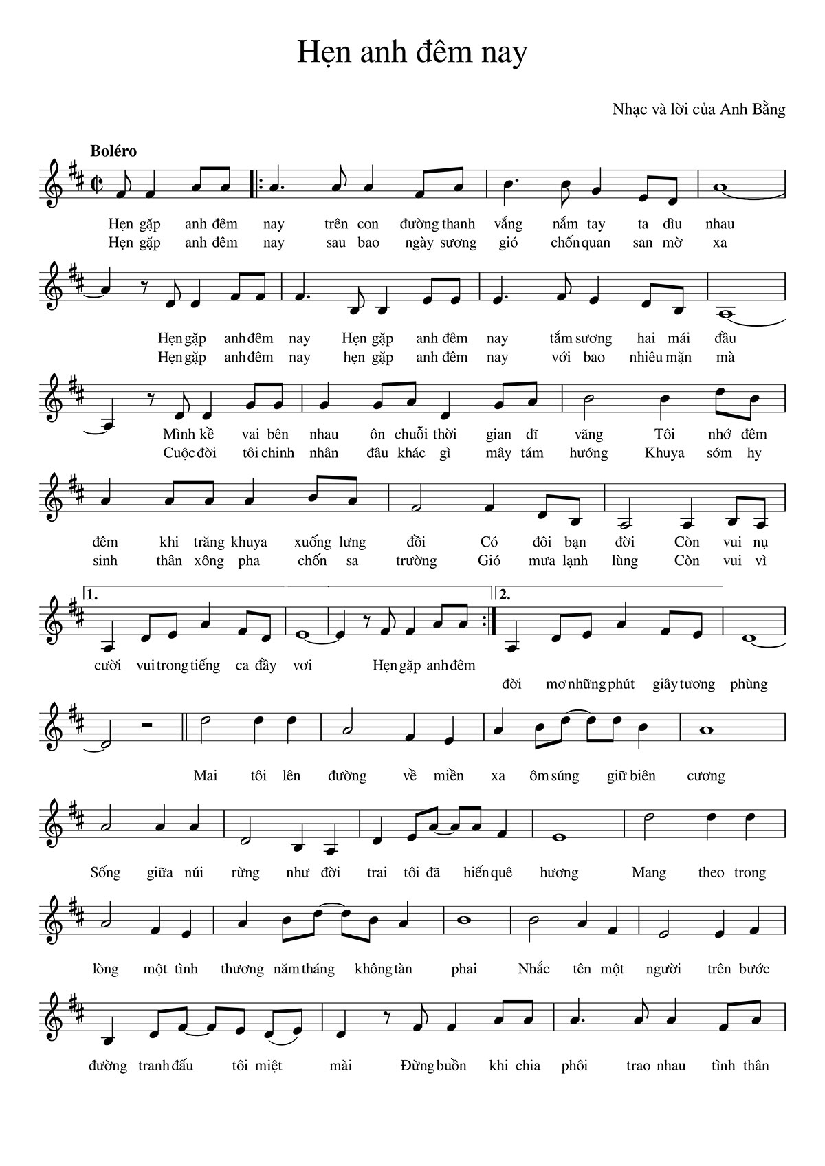 Sheet nhạc Hẹn anh đêm nay - Trang 1