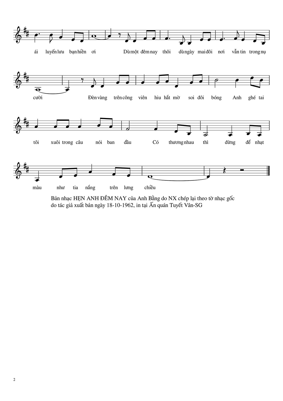 Sheet nhạc Hẹn anh đêm nay - Trang 2