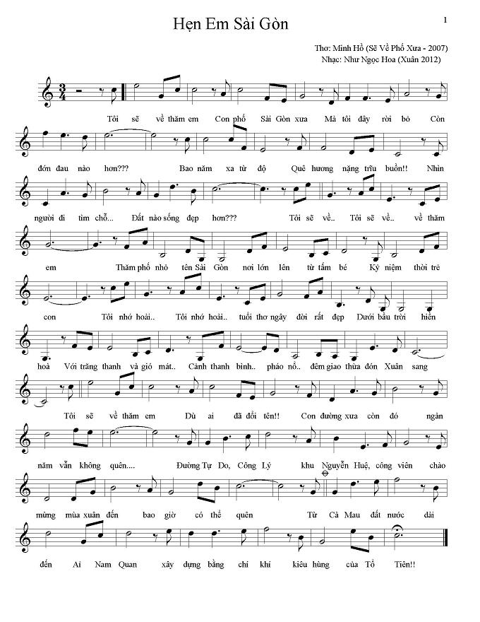 Sheet nhạc Hẹn em Sài Gòn - Trang 1