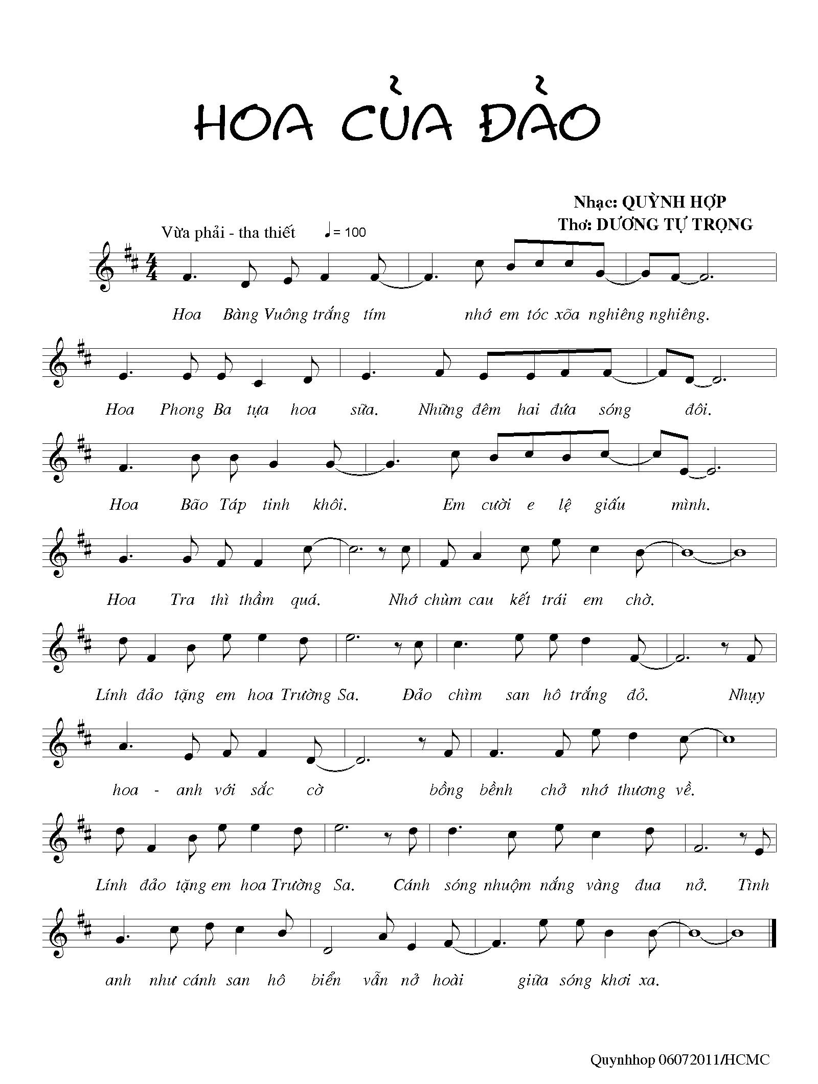 Sheet nhạc Hoa của đảo - Trang 1