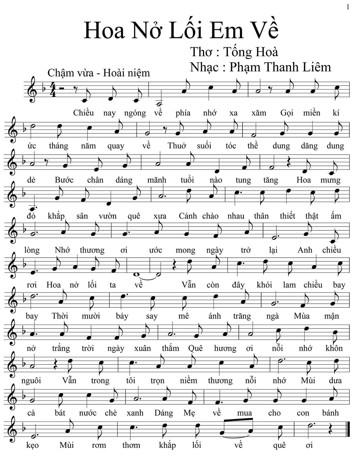 Sheet nhạc Hoa nở lối em về - Trang 1