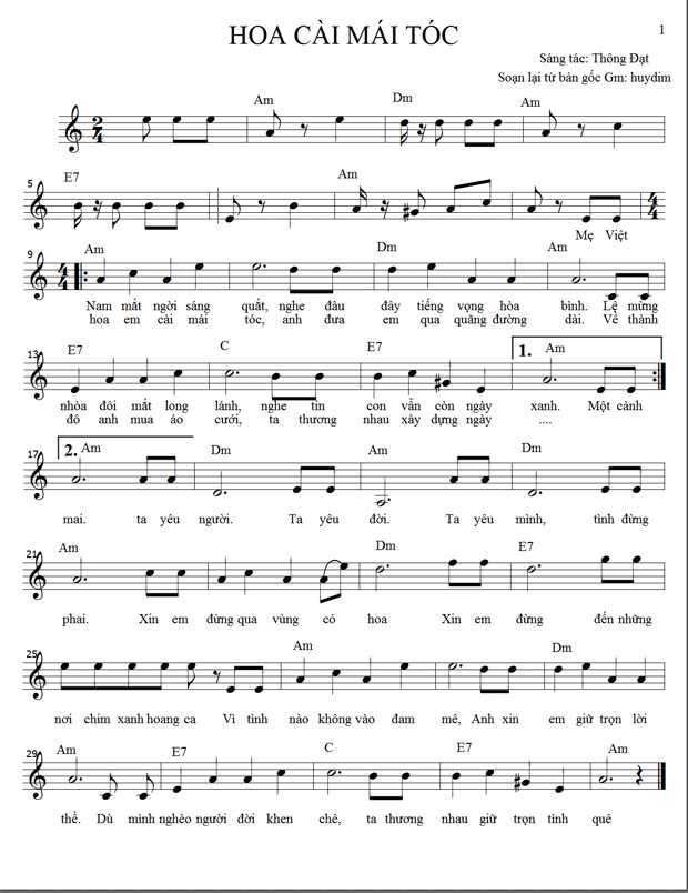Sheet nhạc Hoa cài mái tóc - Trang 5