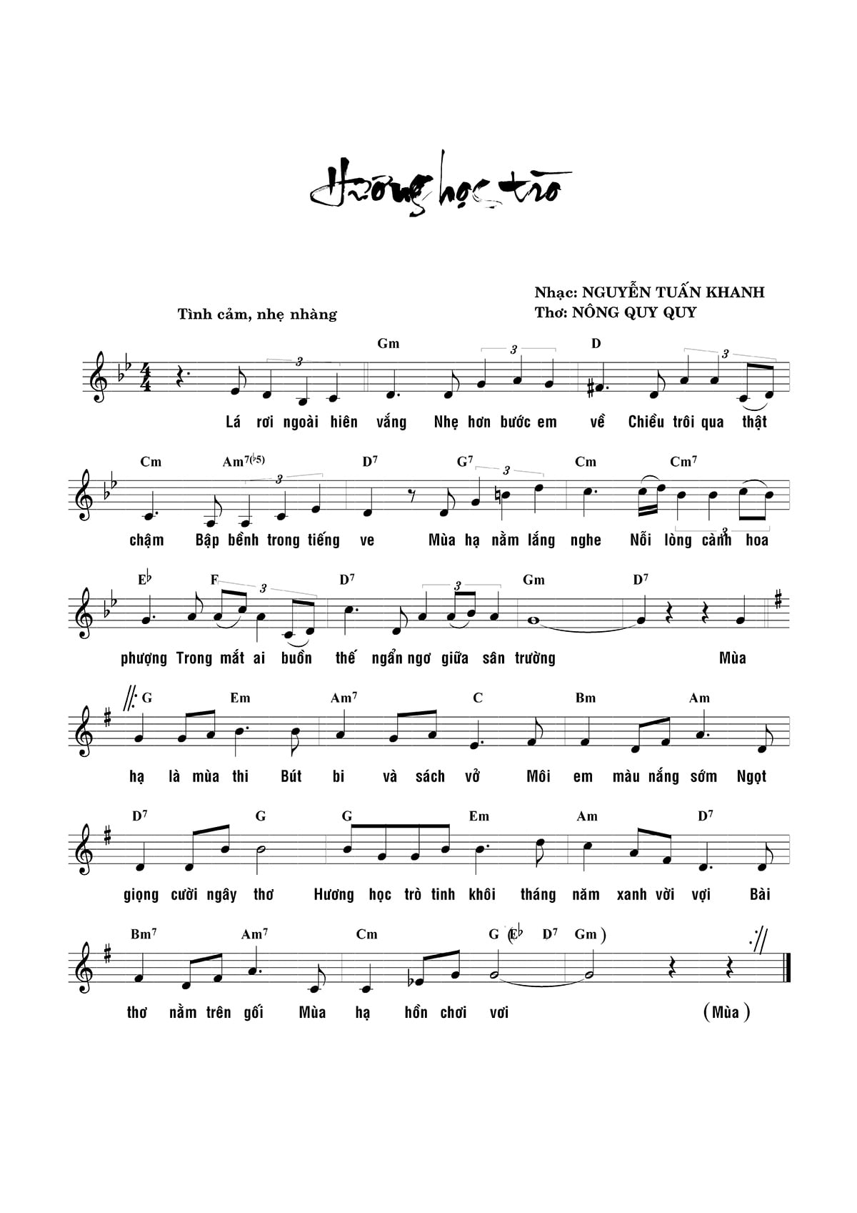 Hương học trò Sheet Nhạc
